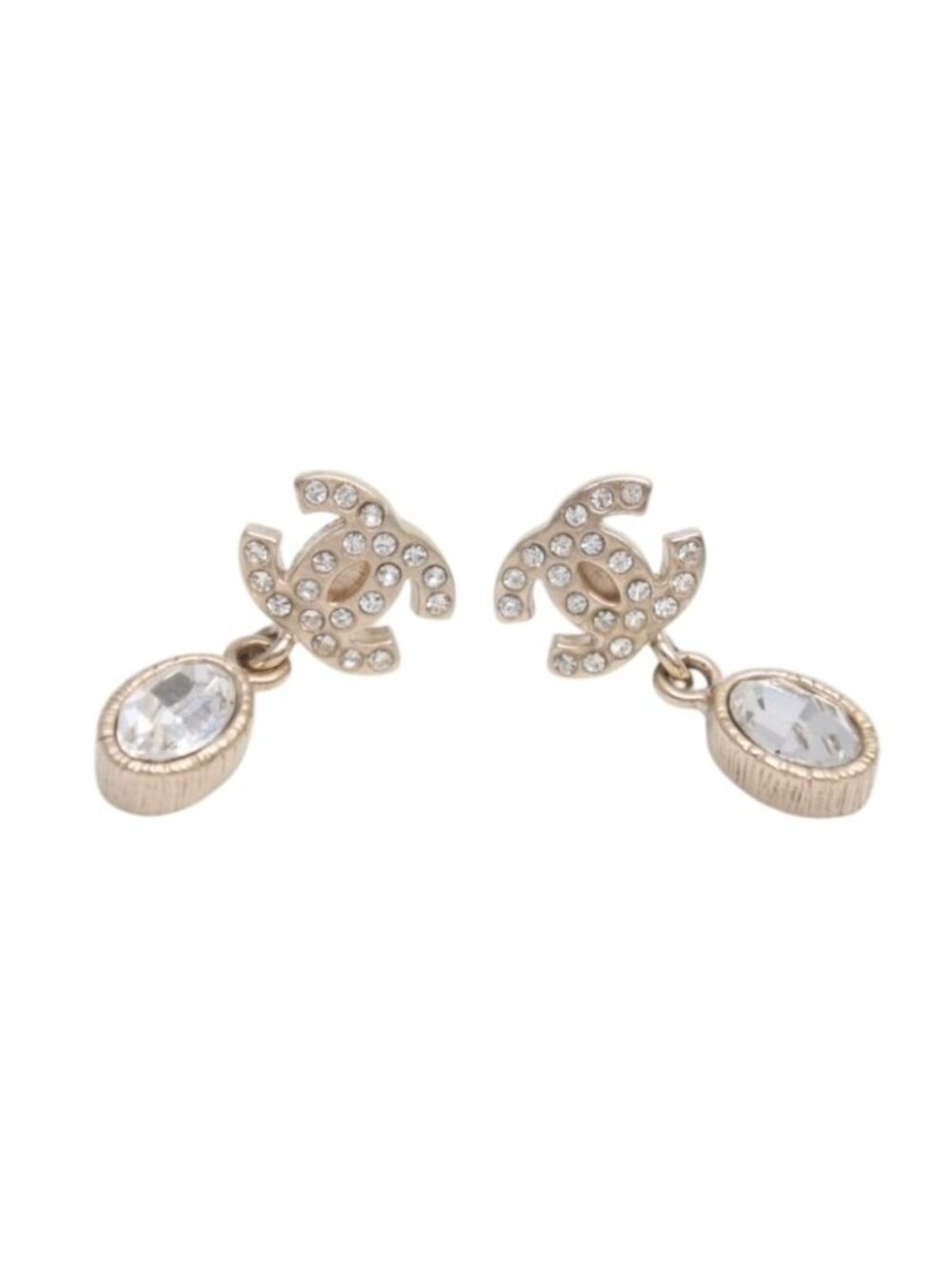 Chanel CC Logo Drop Earrings Dangle 09 Metal Rhinestone Silver